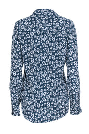 Current Boutique-Equipment - Teal & Off-White Leopard Print Silk Blouse Sz M