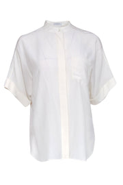 Current Boutique-Equipment - Ivory Silk Short Sleeve Blouse Sz S