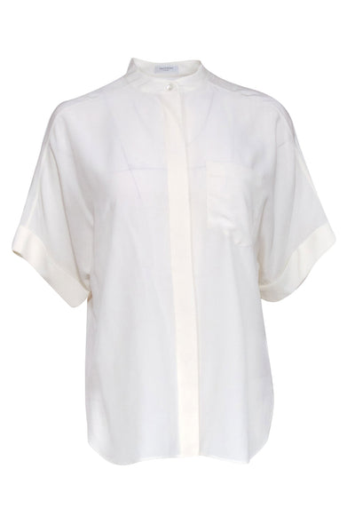 Current Boutique-Equipment - Ivory Silk Short Sleeve Blouse Sz S