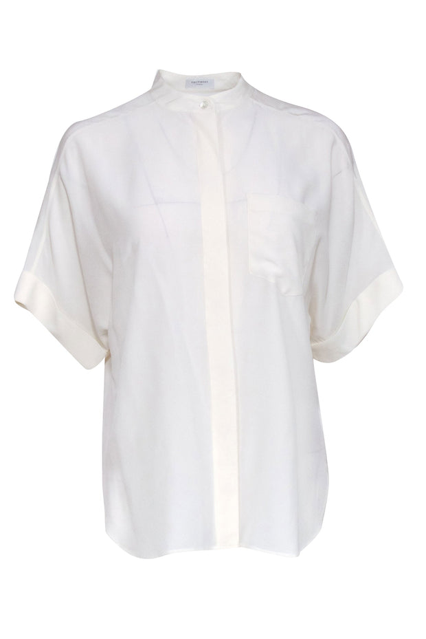 Current Boutique-Equipment - Ivory Silk Short Sleeve Blouse Sz S
