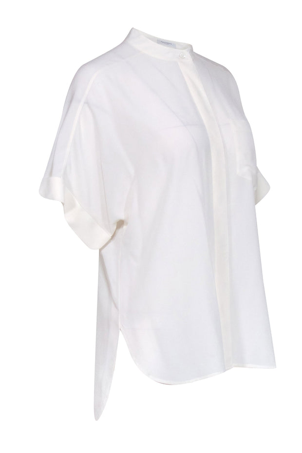 Current Boutique-Equipment - Ivory Silk Short Sleeve Blouse Sz S