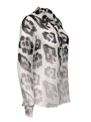 Current Boutique-Equipment - White & Black Leopard Print Sem-Sheer Blouse Sz M