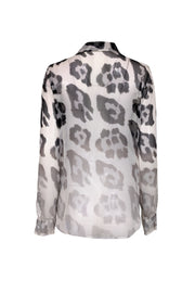 Current Boutique-Equipment - White & Black Leopard Print Sem-Sheer Blouse Sz M