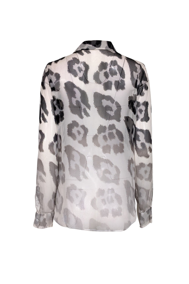 Current Boutique-Equipment - White & Black Leopard Print Sem-Sheer Blouse Sz M