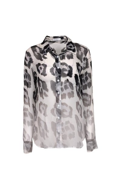Current Boutique-Equipment - White & Black Leopard Print Sem-Sheer Blouse Sz M