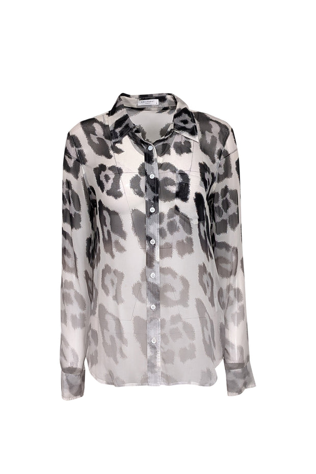 Current Boutique-Equipment - White & Black Leopard Print Sem-Sheer Blouse Sz M