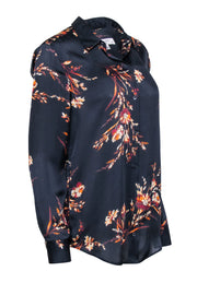 Current Boutique-Equipment - Navy w/ Orange Floral Print Blouse Sz S