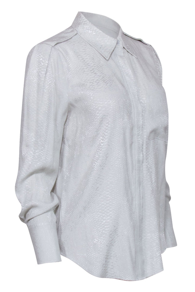 Current Boutique-Equipment - Mint Green Snake Skin Jacquard Blouse Sz S