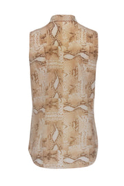 Current Boutique-Equipment - Beige & Brown Snakeskin Print Sleeveless Silk Blouse Sz XS