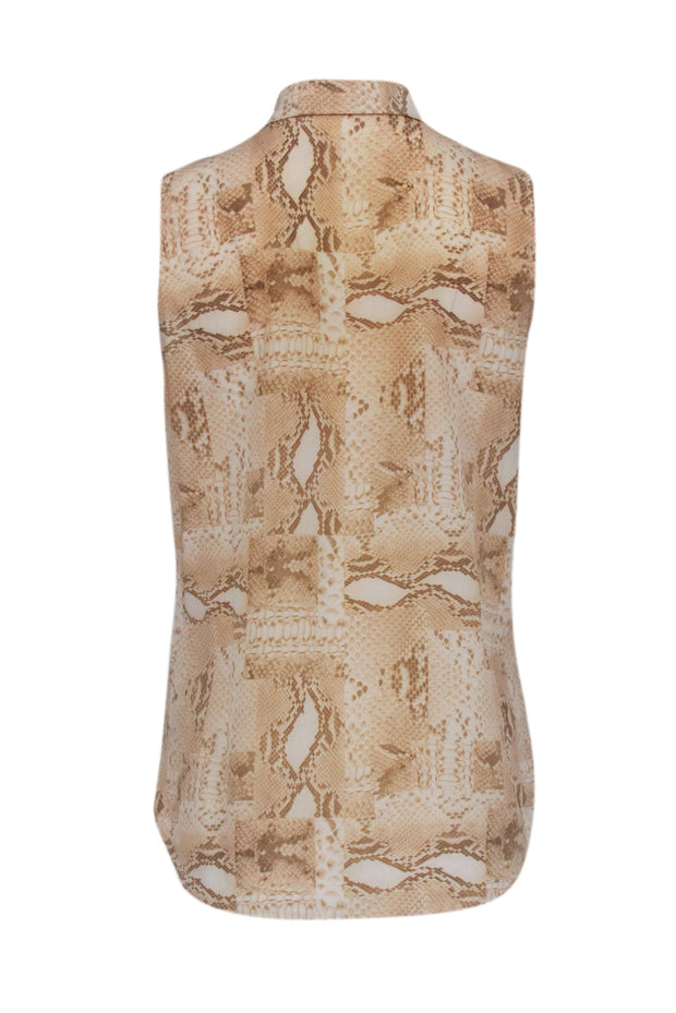 Current Boutique-Equipment - Beige & Brown Snakeskin Print Sleeveless Silk Blouse Sz XS