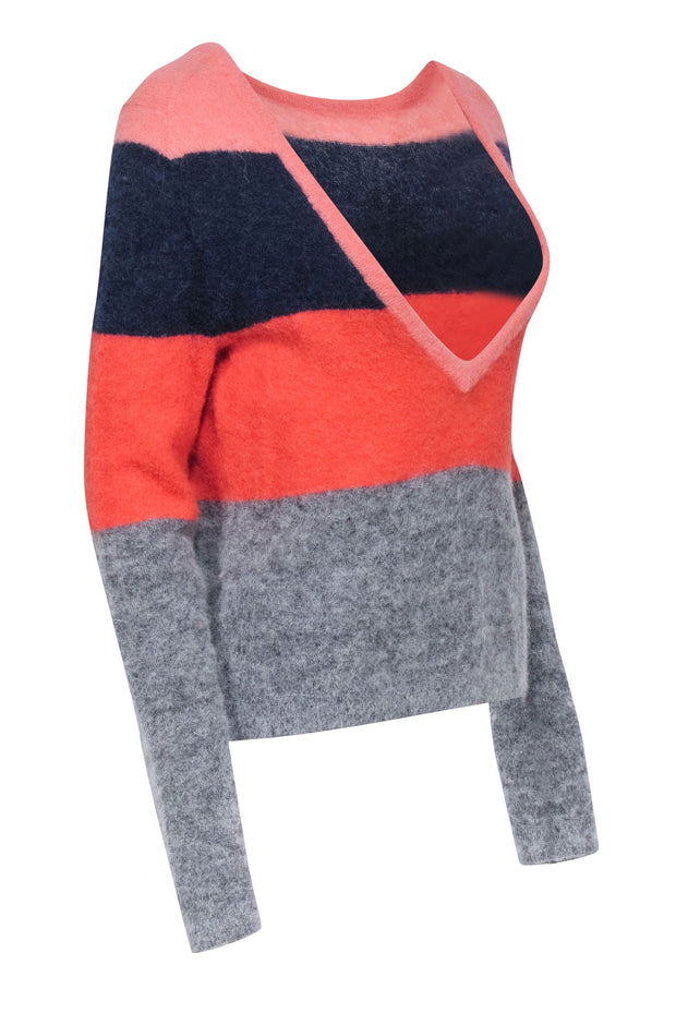 Current Boutique-Equipment - Orange, Navy, & Grey Color Block Alpaca Blend Sweater Sz S