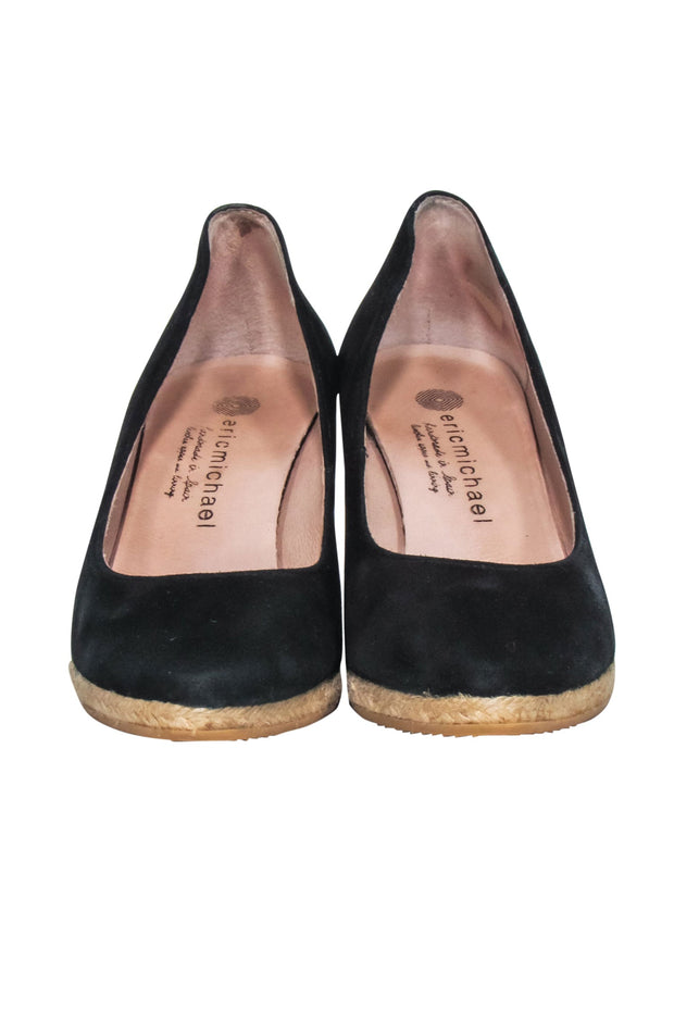 Current Boutique-Eric Michael - Black Suede Espadrille Wedges Sz 7