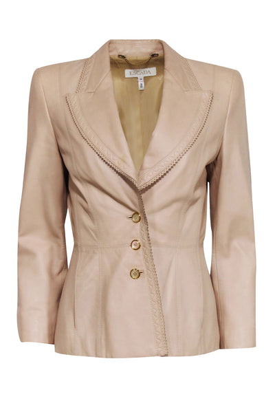 Current Boutique-Escada - Beige Leather Three Button Blazer Sz 4