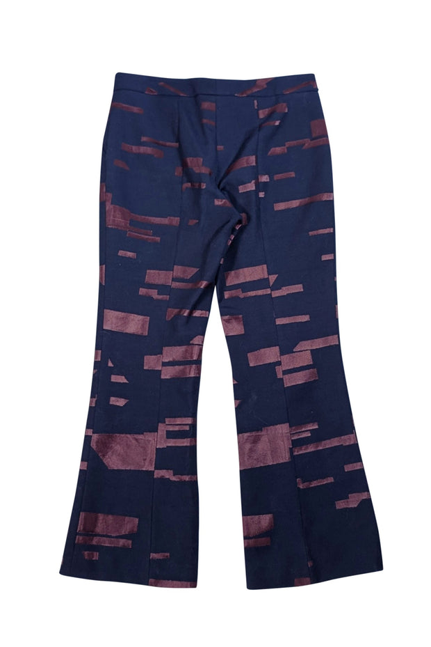 Escada - Navy & Maroon Print Dress Pants Sz 6 - Current Boutique