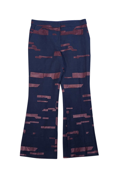 Escada - Navy & Maroon Print Dress Pants Sz 6 - Current Boutique