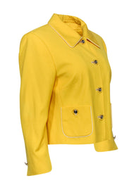 Current Boutique-Escada - Bright Yellow Button-Up Wool Jacket w/ White Trim Sz 10