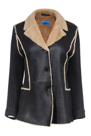 Current Boutique-Escada - Dark Brown Wool & Lambskin Jacket w/ Ribbed Knit Sleeves Sz 10