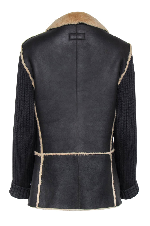 Current Boutique-Escada - Dark Brown Wool & Lambskin Jacket w/ Ribbed Knit Sleeves Sz 10