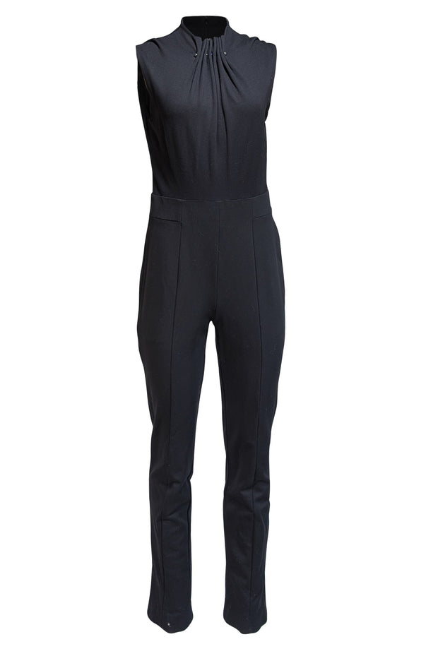 Current Boutique-Escada - Black Sleeveless Middle Pleat Jumpsuit Sz 10