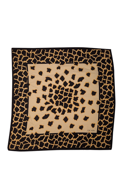 Escada - Black & Cream Leopard Print Silk Scarf - Current Boutique