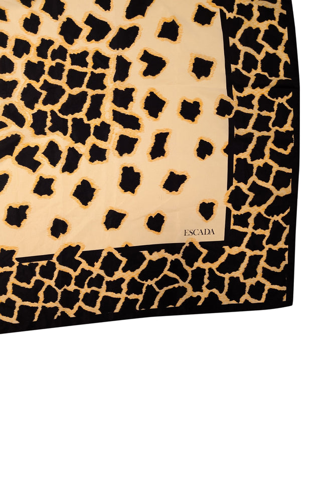 Escada - Black & Cream Leopard Print Silk Scarf - Current Boutique