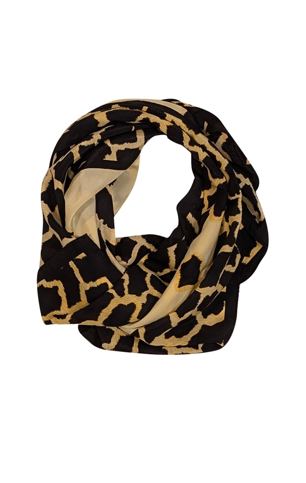 Escada - Black & Cream Leopard Print Silk Scarf - Current Boutique