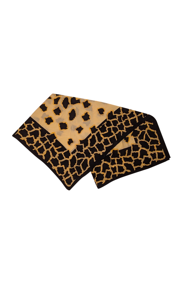 Escada - Black & Cream Leopard Print Silk Scarf - Current Boutique
