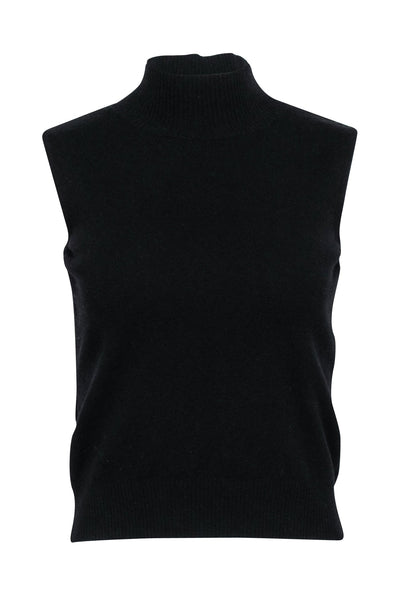 Current Boutique-Escada - Black Mock Neck Wool Blend Sleeveless Top Sz 4