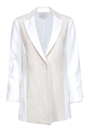 Current Boutique-Etcetera - Ivory Single Button front Blazer w/ Cream Tweed Front Detail Sz 4
