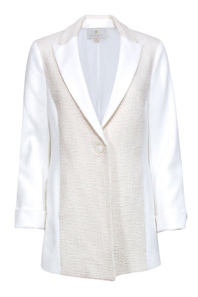 Current Boutique-Etcetera - Ivory Single Button front Blazer w/ Cream Tweed Front Detail Sz 4