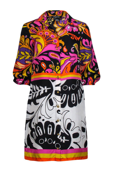 Current Boutique-Etcetera - Retro Black, Yellow, & Pink Mixed Paisley Print Shirtdress Sz 0