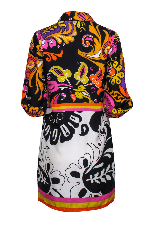 Current Boutique-Etcetera - Retro Black, Yellow, & Pink Mixed Paisley Print Shirtdress Sz 0