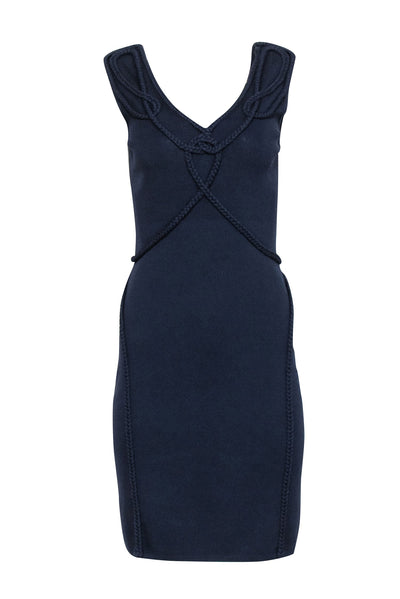 Current Boutique-Etcetera - Navy Knit Sleeveless Dress w/ Braided Trim Sz S