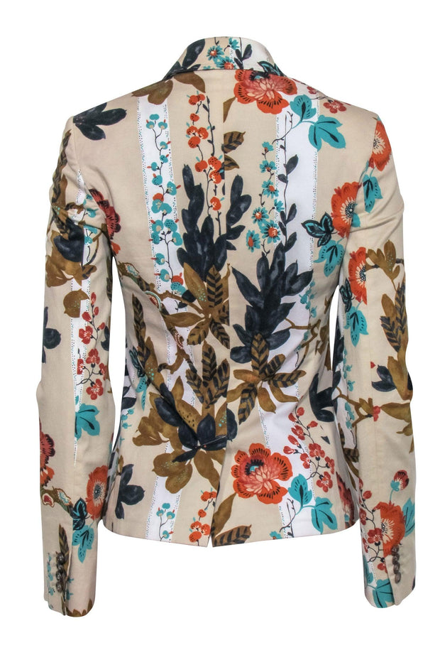 Current Boutique-Etro - Beige w/ Orange, Grey, & Teal Floral Print Blazer Sz 4