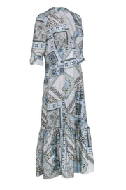 Current Boutique-Etro - White, Blue, & Beige Print Crop Sleeve Maxi Dress Sz 10