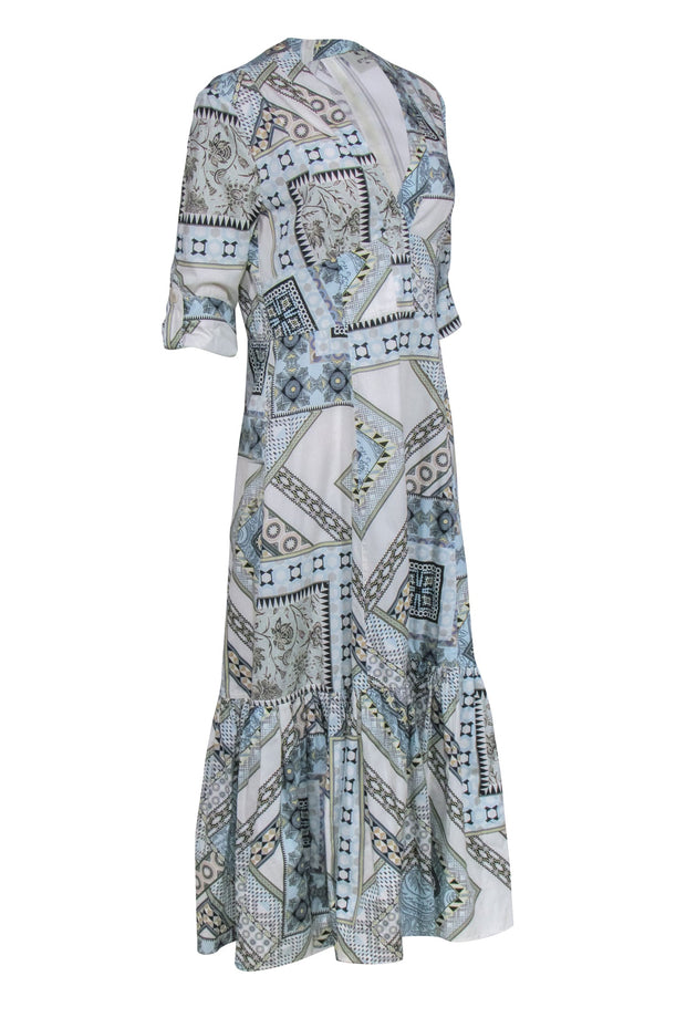 Current Boutique-Etro - White, Blue, & Beige Print Crop Sleeve Maxi Dress Sz 10