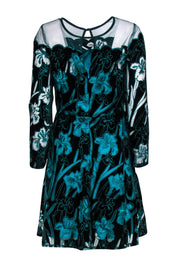 Current Boutique-Eva Franco - Teal Velvet Floral "Lily" Mini Dress Sz 6