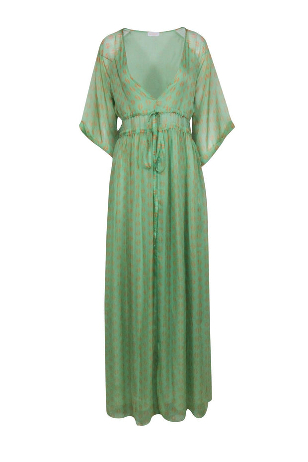 Current Boutique-Eywasouls Malibu - Mint Green w/ Orange Print Drawstring Dress Sz M