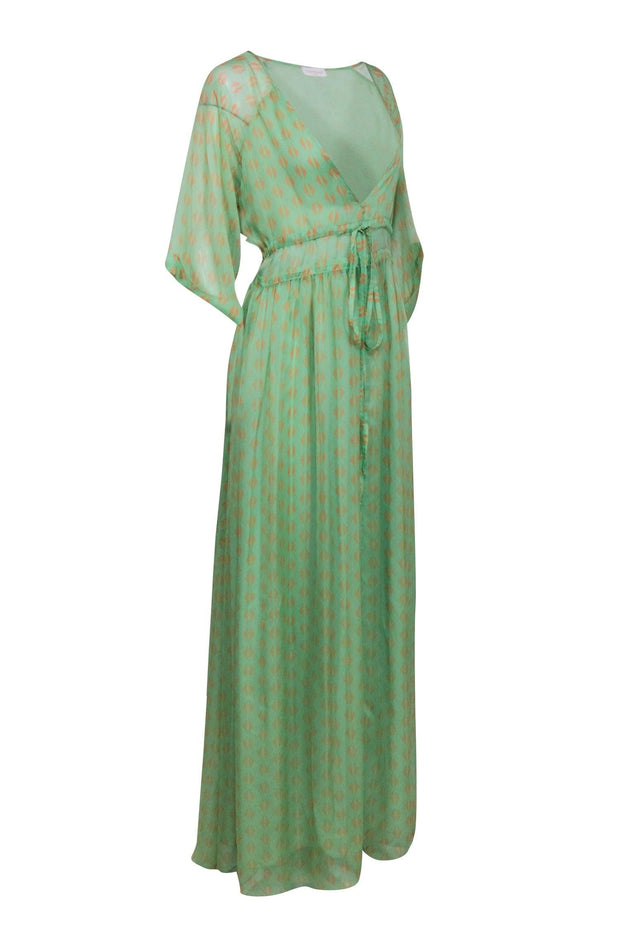 Current Boutique-Eywasouls Malibu - Mint Green w/ Orange Print Drawstring Dress Sz M
