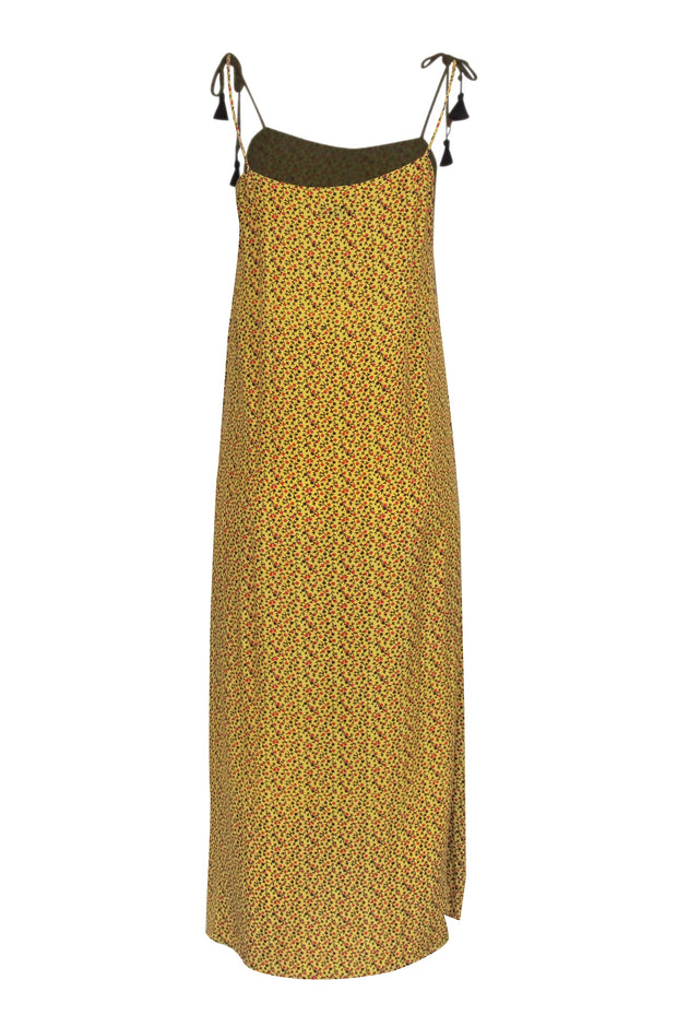 Current Boutique-Faithfull the Brand - Yellow Sleeveless w/ Tassel Tie Straps Floral Midi Dress Sz 4