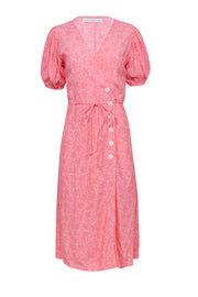 Current Boutique-Faithfull the Brand - Pink w/ White Stenciled Floral Print Midi Dress Sz 6