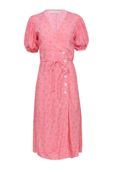 Current Boutique-Faithfull the Brand - Pink w/ White Stenciled Floral Print Midi Dress Sz 6