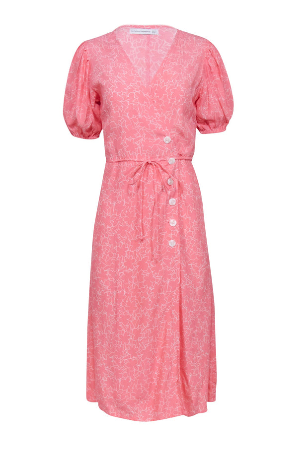 Current Boutique-Faithfull the Brand - Pink w/ White Stenciled Floral Print Midi Dress Sz 6