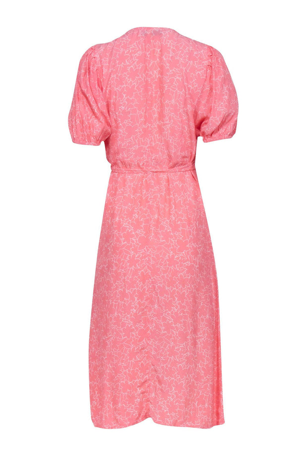 Current Boutique-Faithfull the Brand - Pink w/ White Stenciled Floral Print Midi Dress Sz 6