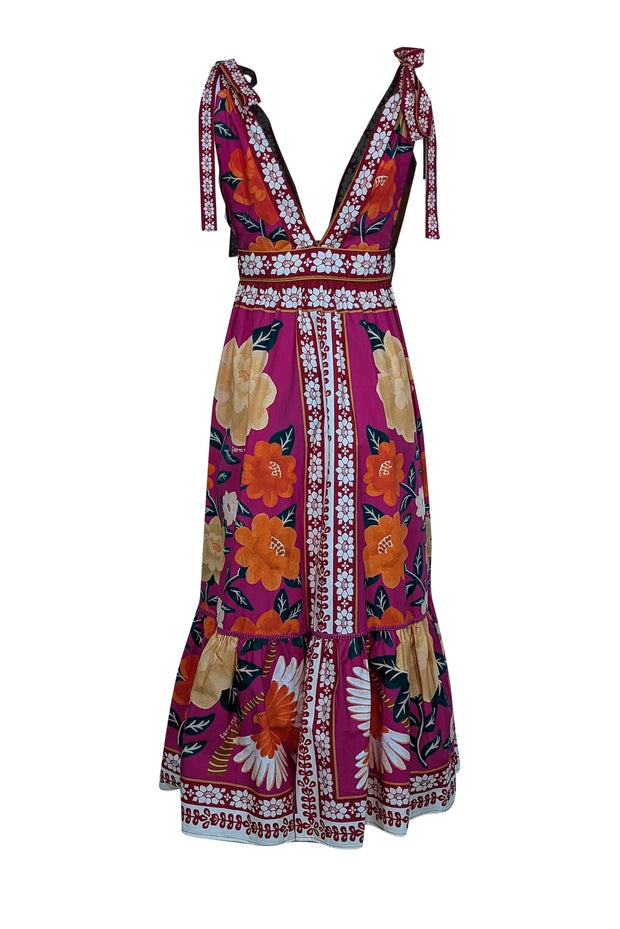 Current Boutique-Farm - Pink w/ Yellow & Orange Floral Sleeveless Dress Sz M