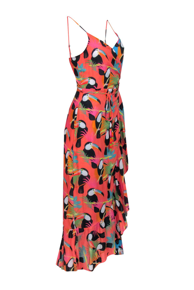 Current Boutique-Farm - Pink & Blue Toucan Print Sleeveless Wrap Dress Sz S