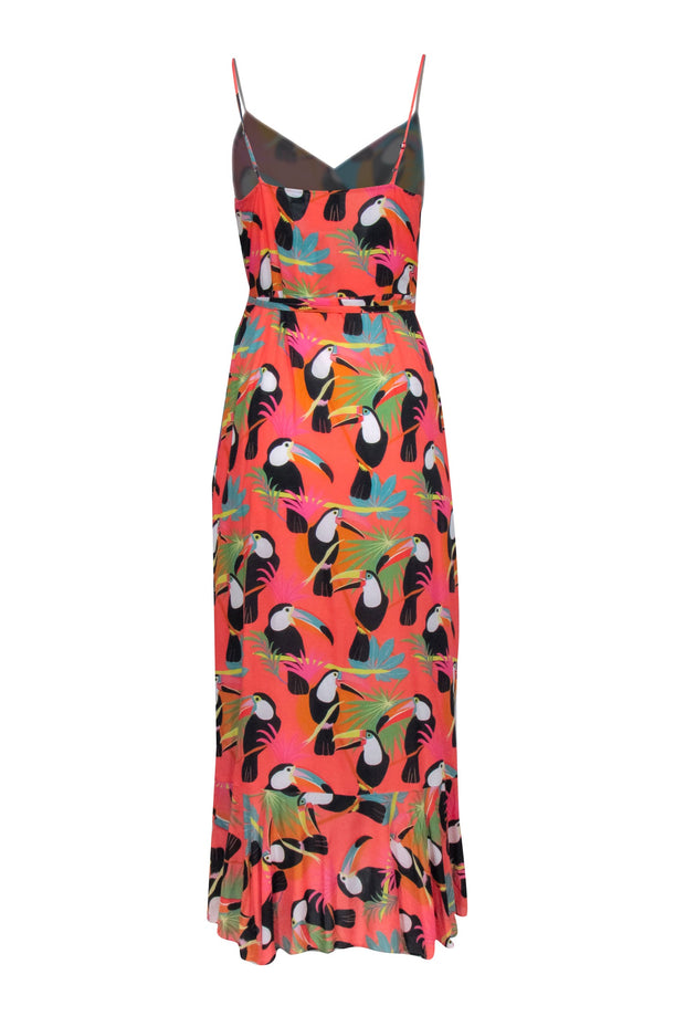 Current Boutique-Farm - Pink & Blue Toucan Print Sleeveless Wrap Dress Sz S