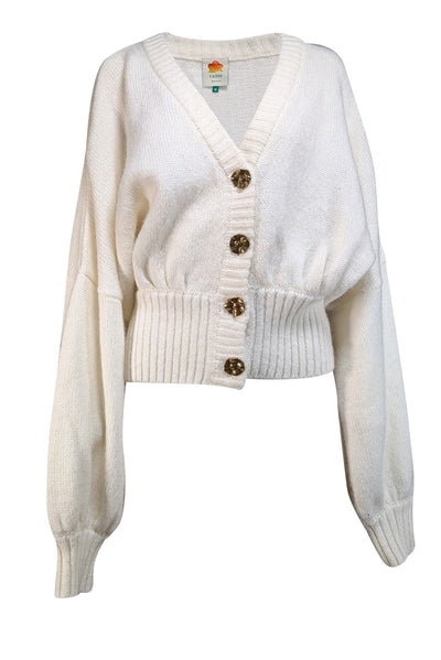 Farm Rio- Ivory V-Neckline Gold Button Cardigan Sz XL - Current Boutique