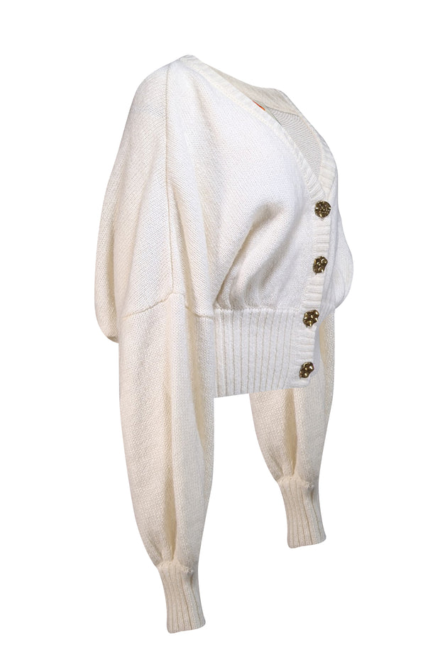 Farm Rio- Ivory V-Neckline Gold Button Cardigan Sz XL - Current Boutique