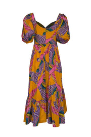 Current Boutique-Farm Rio - Orange w/ Multicolor Macaw Print Poplin Midi Dress Sz L